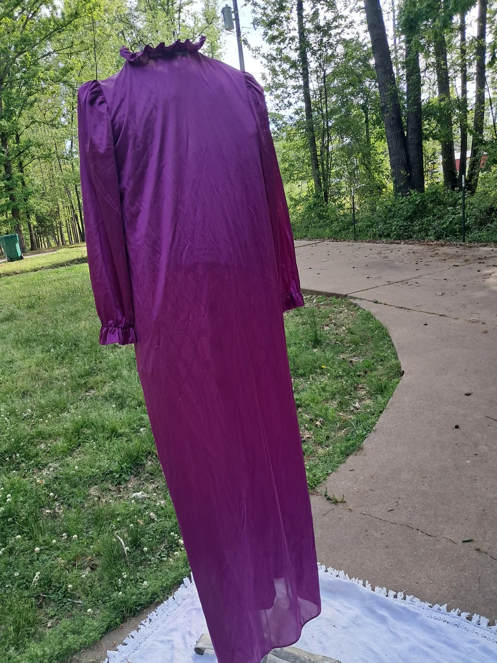 Vintage Purple Long Nightgown with Lace Yoke - Picture 4 of 10